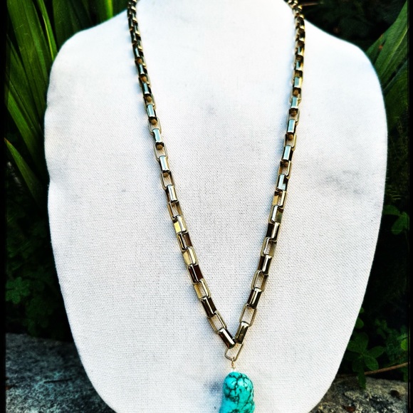 Large box link necklace with large stone nugget - Picture 2 of 6